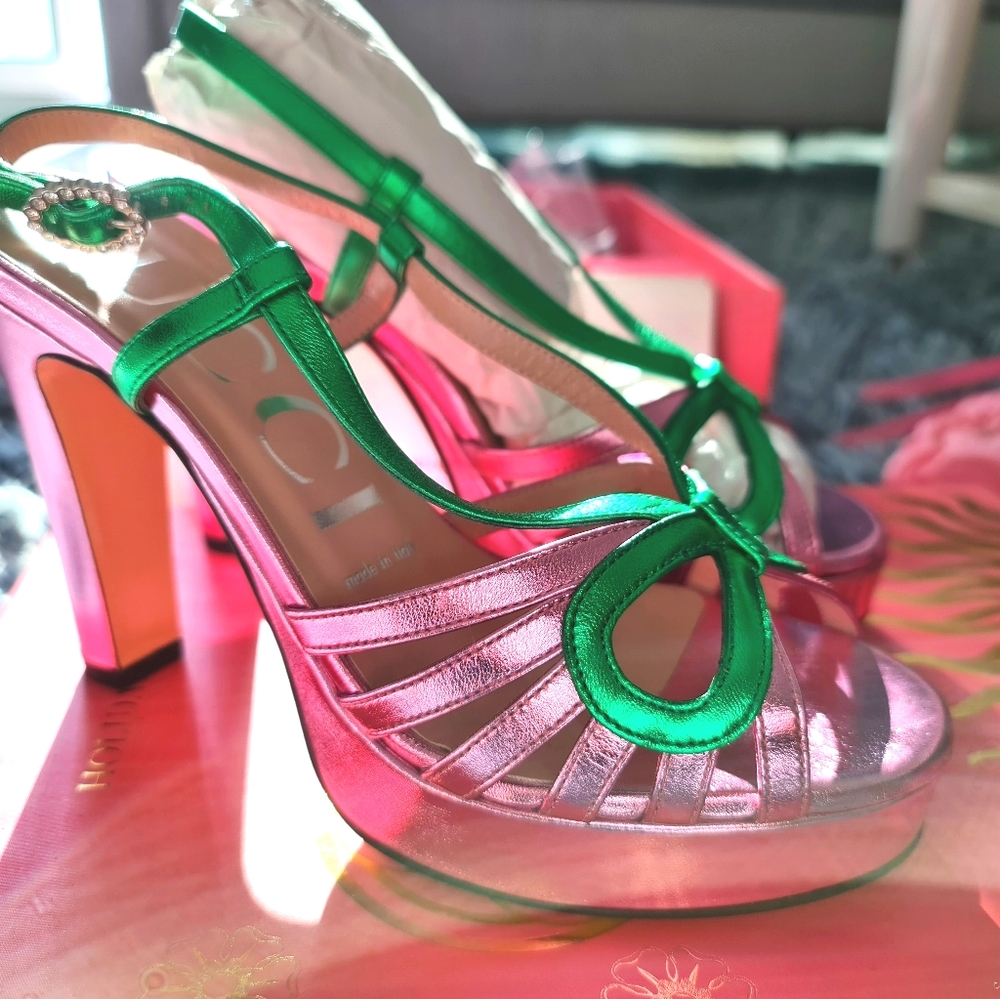 Gucci Sandals Heels Nappa Silk Rosa BRAND NEW